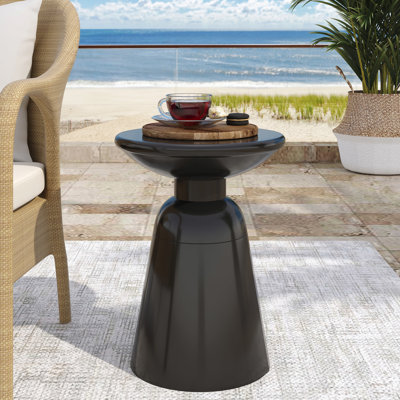 Grande table de bout d'extérieur en métal moderne - en fer noir avec une conception évasée et une base stable, l 15 po x P 21,05 po, sans grand assemblage 15 x 15 x 21,05 po, prête à l'emploi