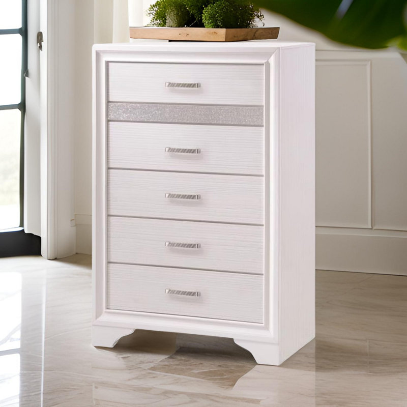 Commode 5 tiroirs Lanier, Blanc