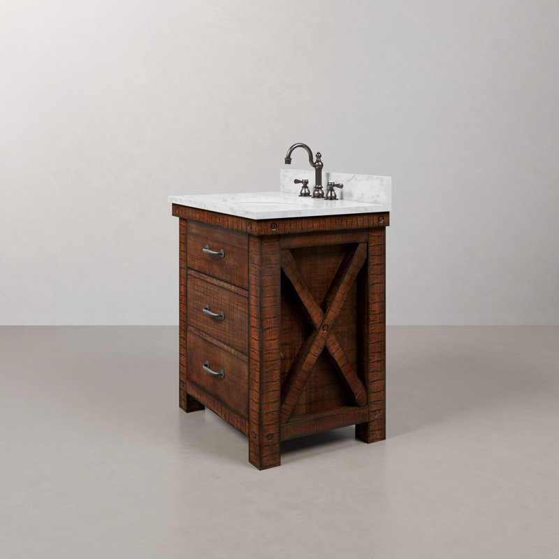 Aberdeen 30" Bath Vanity with Mirror, Rustic Sierra, Carrara White