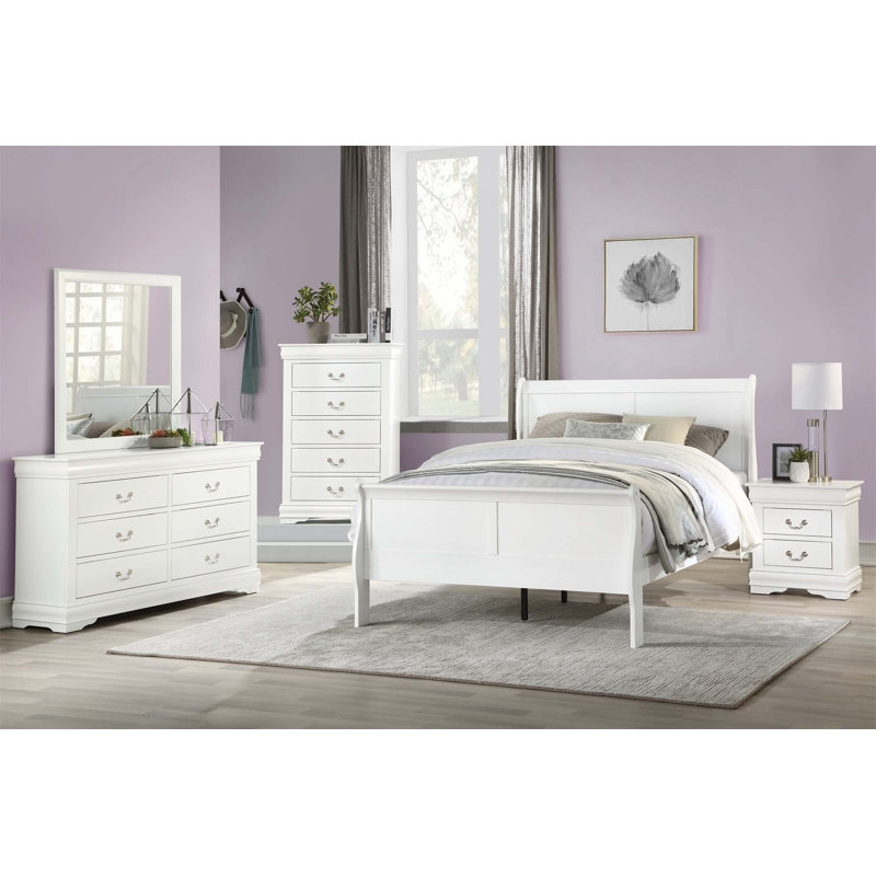Commode 5 tiroirs avec poignée en métal, Blanc