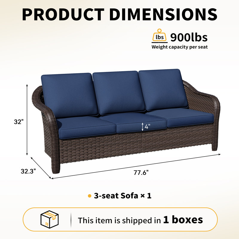 Polyethylene (PE) Wicker Outdoor Patio Sofa, Dark Blue
