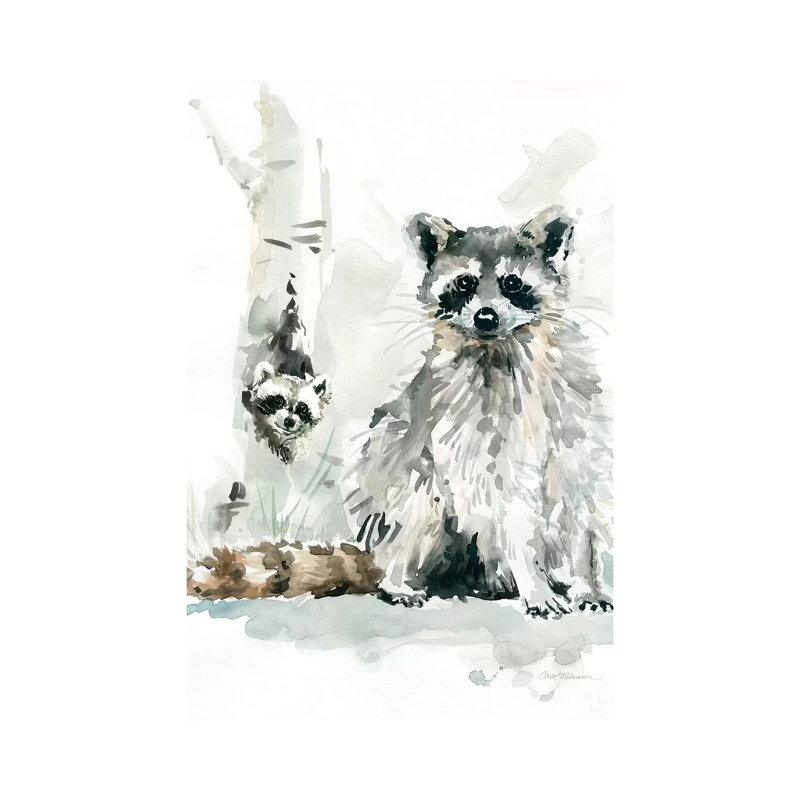 Raccoon And Baby by Carol Robinson - Painting on Canvas, 30.48 cm H x 45.72 cm W, Wrapped Canvas