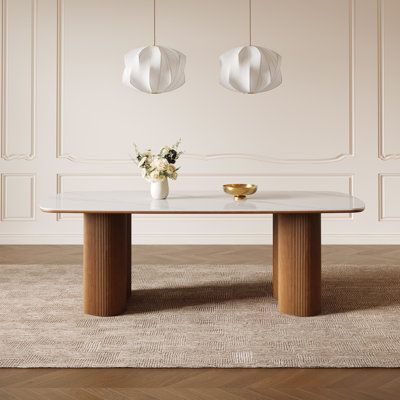 Iris 78.7" Sintered Stone Dining Table With Solid Wood Pedestal