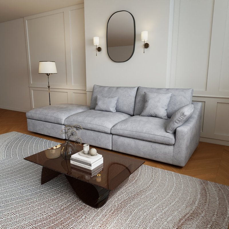 Canapé modulaire rembourré 3 pièces en tissu de chenille avec repose-pieds 3 pièces, Gris