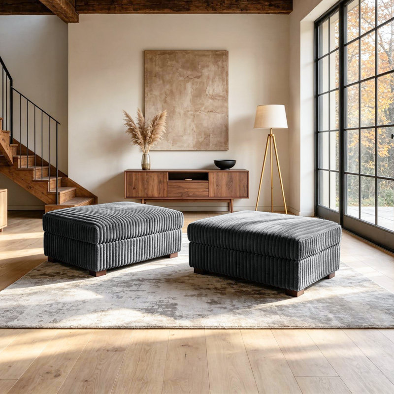 Repose-pieds rembourré rectangulaire en flanelle de fourrure de lapin gris, partie modulaire pour canapé modulaire, Gris