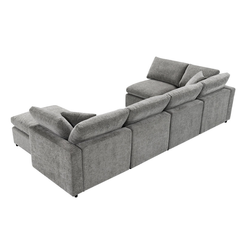 Chenille moderne, 6 places, gris, peu encombrant, Gris chenille