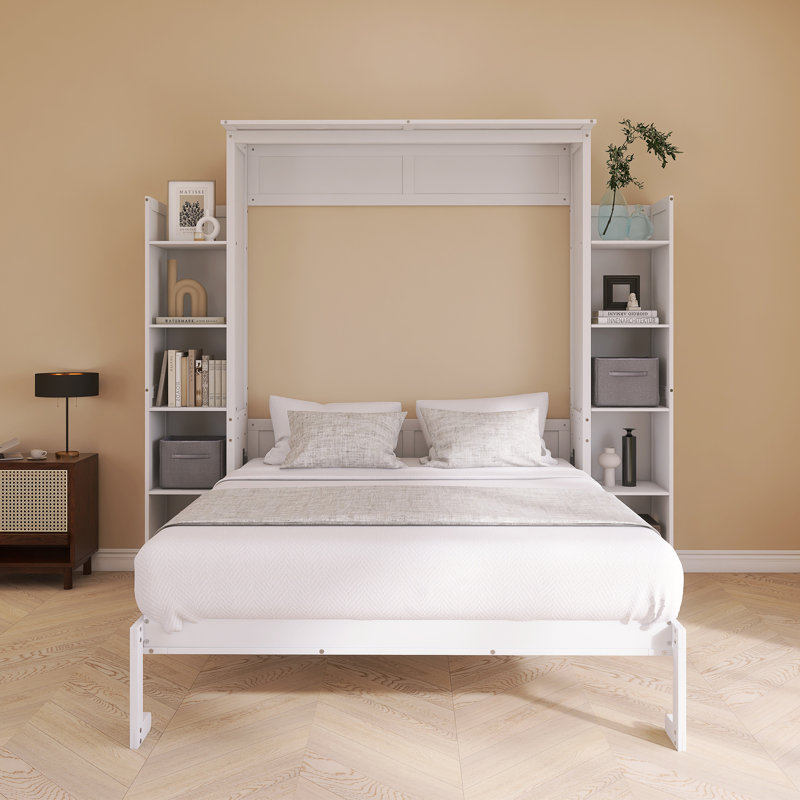 Lit escamotable en bois massif, Naturel, Grand lit