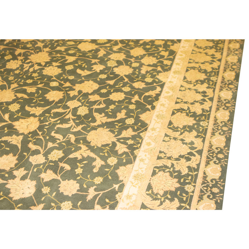 Tapis vert olive de haute qualité noué à la main
