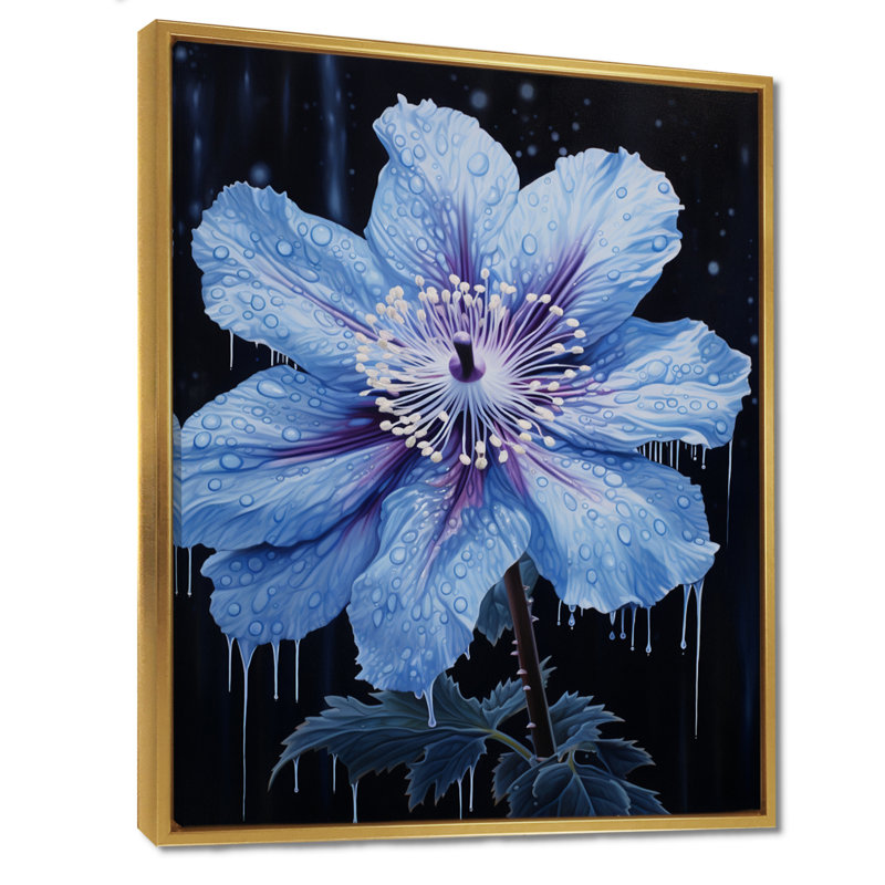 Gros plan sur le coquelicot bleu de l'Himalaya - Art mural coquelicot, Toile avec cadre flottant or
