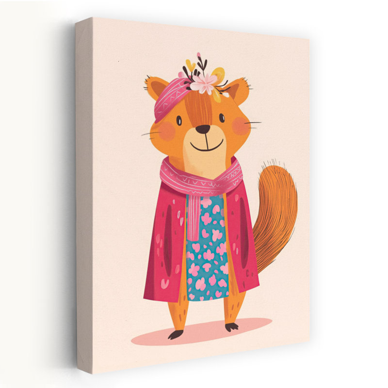 «Whimsical Dressed Squirrel Whimsical Contemporary Squirrel Flower Forest», reproduction d'art murale, H 60 po x l 40 po