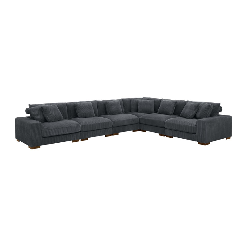 Canapé modulaire réversible de coin Amrith, Velours côtelé gris