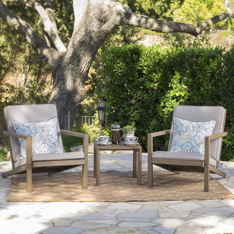 Ensemble de conversation d'extérieur 3 pièces avec chaises Adirondack, coussins et table d'appoint Celestaria, gris