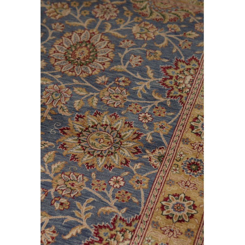 Tapis bleu, rouge et gris noué à la main de haute qualité