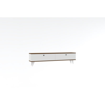 Modern TV Stand with Numerous Shelves, White & Walnut, 63.0 x 13.8 x 27.6 inches | 100% Melamine Coated Particle Board, Thickness: 0.7 inches | Additional Storage for Stylish Home Entertainment Setup