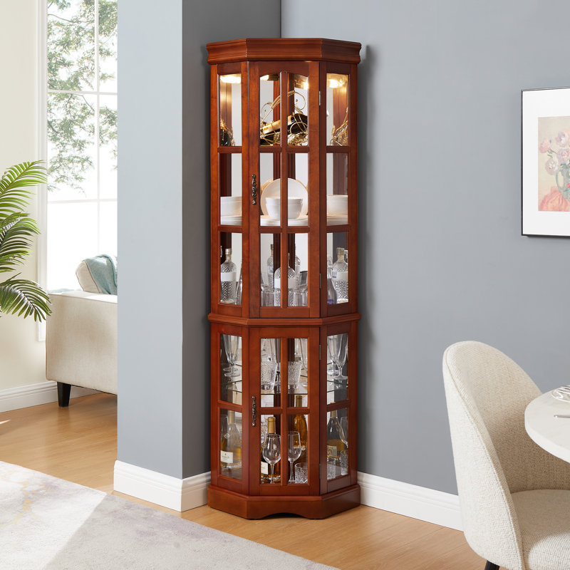 Armoire d'angle à 5 tablettes avec affichage de la fonction de rangement et 5 tablettes, Noyer