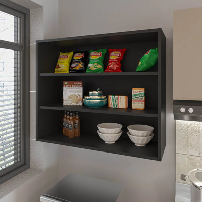 Armoire murale noire avec rangement ouvert