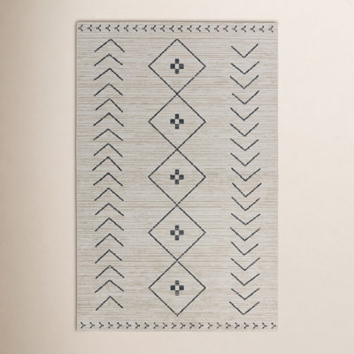 Phoebe Cream Dark Slate Machine Washable Rug