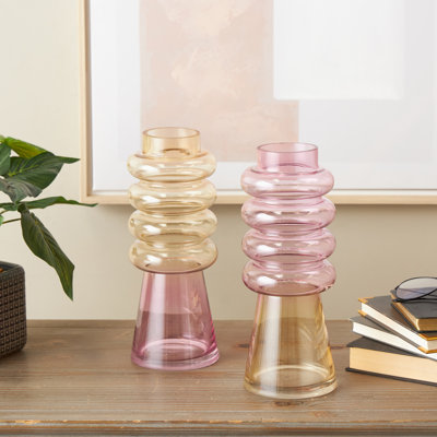 Cole And Grey Glass Tinted Decorative Vase With Colour Blocks
