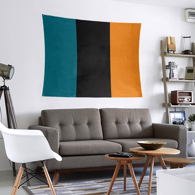 Tapisserie de polyester San Jose, H 68 po x l 80 po x P 2 po, Bleu foncé/noir foncé/orange brûlé
