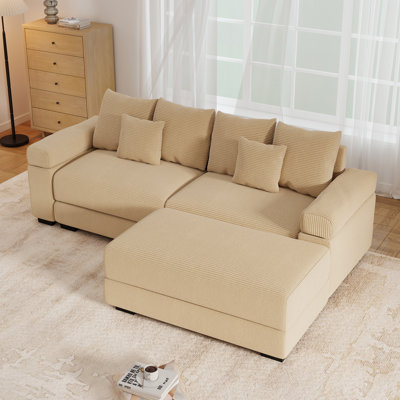 92" Oversized Corduroy Upholstered Sofa with a Movable Ottoman