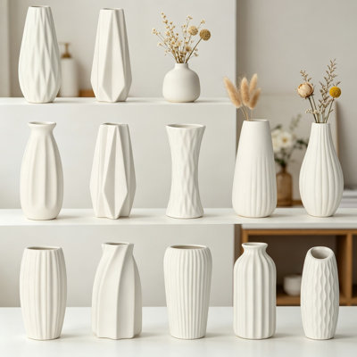 Ensemble de 12 vases à bourgeons blancs, petits petits vases en céramique pour l'herbe de la pampa, fleurs séchées, centres de table de mariage, décoration bohème moderne et rustique