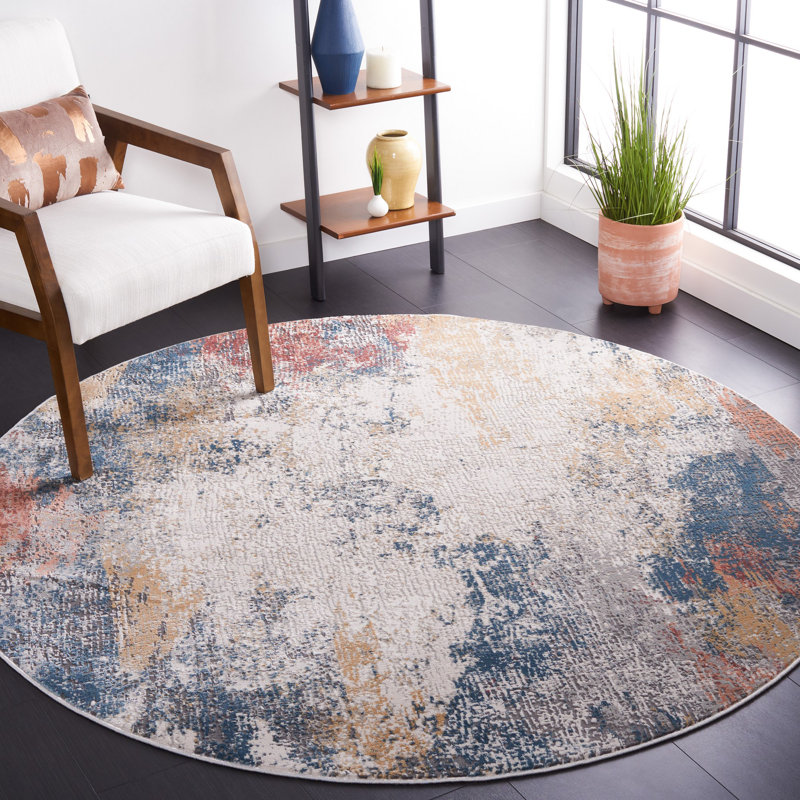 Tapis Kulig en ivoire / bleu rouille, Rond 6 pi 7 po