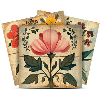 7" X 7" Floral Vinyl Peel And Stick Mosaic Tile (Set Of 24)