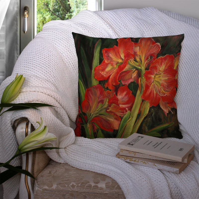  Coussin décoratif 14 po Amaryllis par Neil Drury, 14 po x 14 po