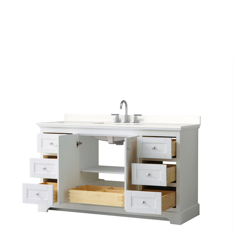 Avery Single Bathroom Vanity with Top, Polished Chrome, White, Giotto Quartz