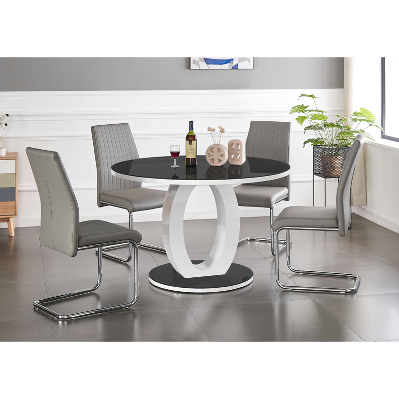 Scottsmoor Modern Halo Seat Round Dining Table Set - 4 Modern Sleek Dining Chairs, Grey, Grey, 75Cm H x 120Cm W x 120 Cm D