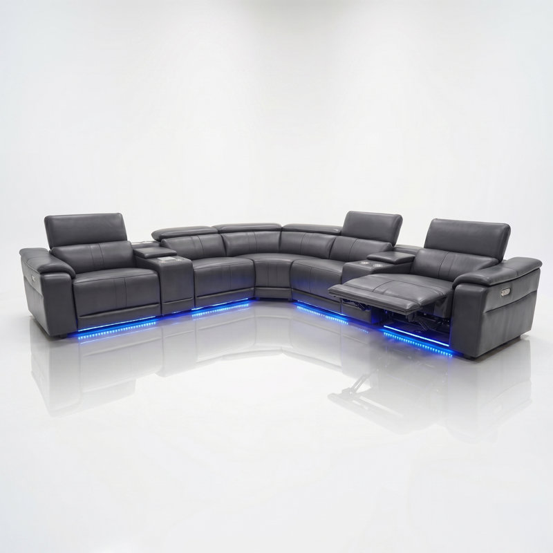 Canapé modulaire inclinable électrique en cuir Arron, Caramel
