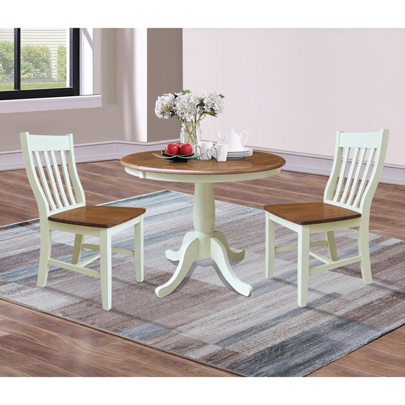 Echols Extendable Pedestal Solid Wood Dining Set, 3, Hickory/Shell