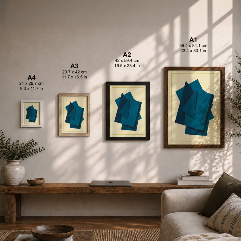 Teal Structure Geometric - Framed Print, A2 - 59.4 x 42.0 cm, White