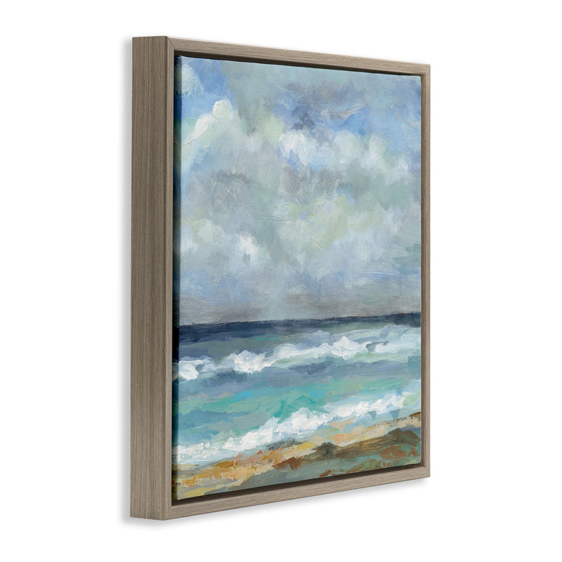  «Summer Seashore Waves» par Silvia Vassileva, H 25 po x l 25 po, Cadre flottant orme Montalcino