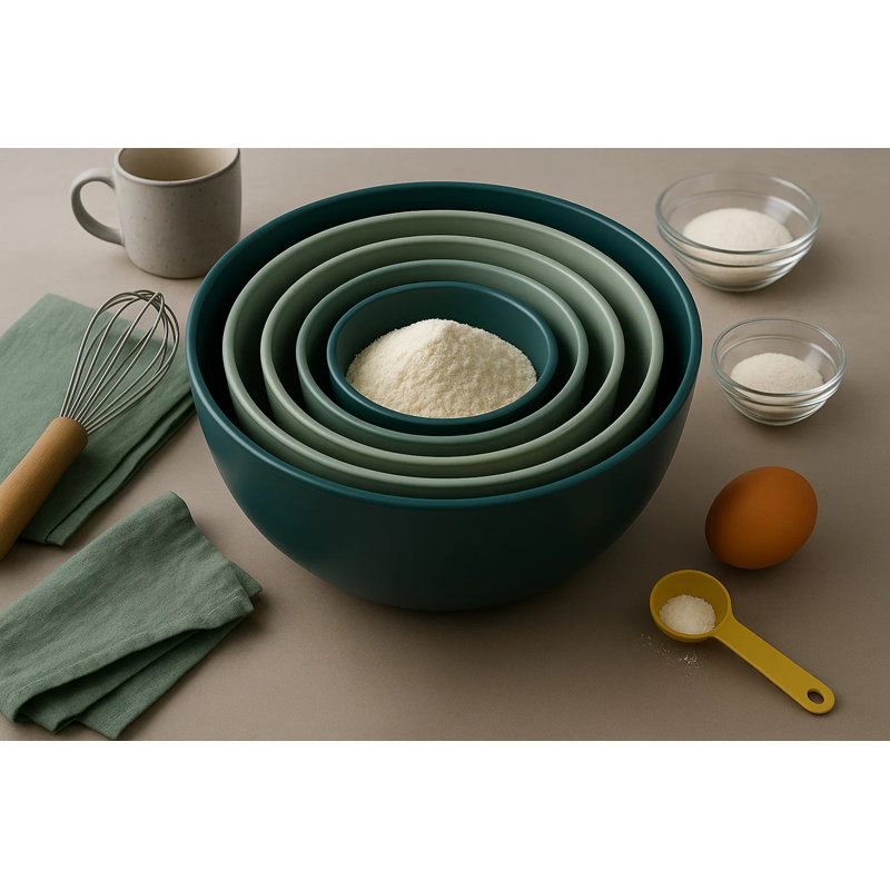 Wheat Straw Mixing Bowl Set with Lids, Green