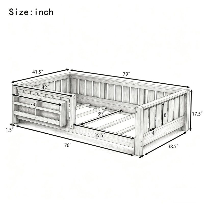 Bibliothèque en bois Wood Bed, Vert avocat, Lit simple