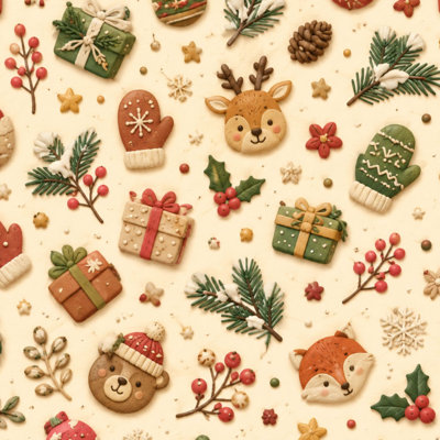 Papier peint auto-adhésif festif, cadeaux de Noël, mitaines, branches de renne, papier contact crème, adhésif amovible, décoration murale pour armoires de cuisine de chambre à coucher, 24 po x 118 po