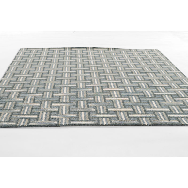Abbott Hand Tufted Wool Geometric Area Rug in Blue, Rectangle 2' x 3'