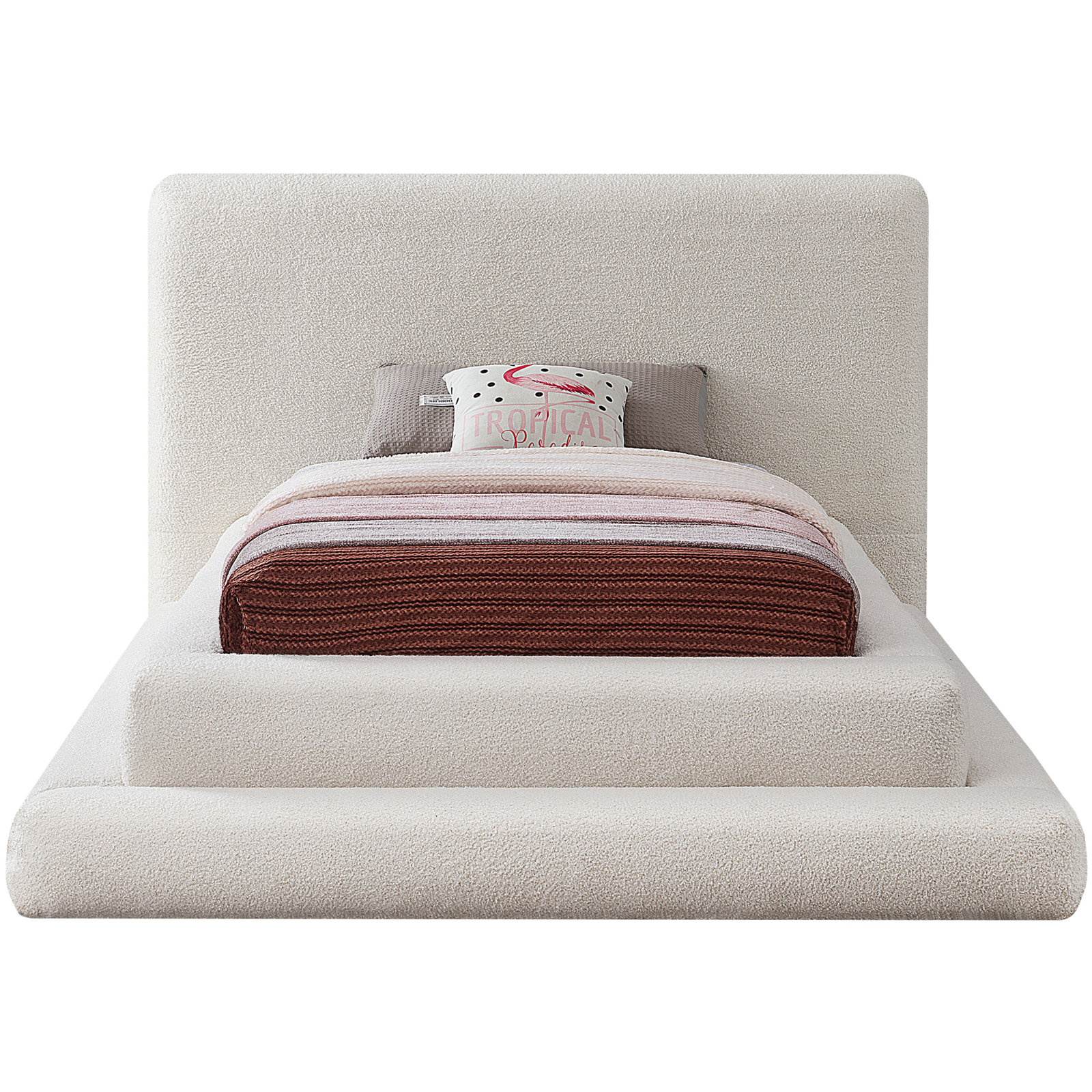 Hoffarth Upholstered Bed, Twin, Cream Faux Shearling Teddy Fabric