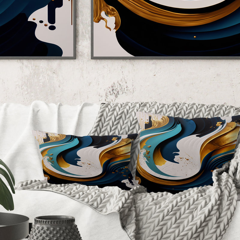 Bleu et or, art moderne abstrait II - Coussin décoratif abstrait