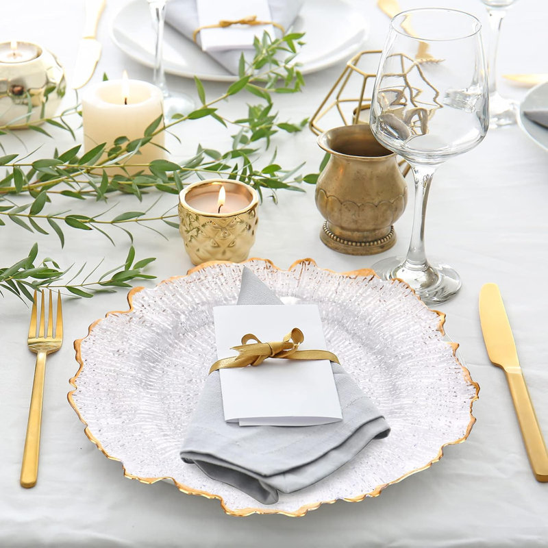 Paquet de 25 assiettes de présentation dorées de 13 pouces, assiettes décoratives rondes en plastique pour les mariages, les fêtes, les événements et les décorations de table