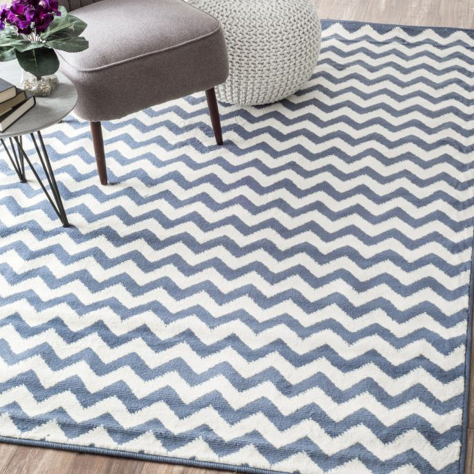 Tapis bleu/blanc light Quesinberry, Rectangle 7 pi 10 po x 10 pi 10 po
