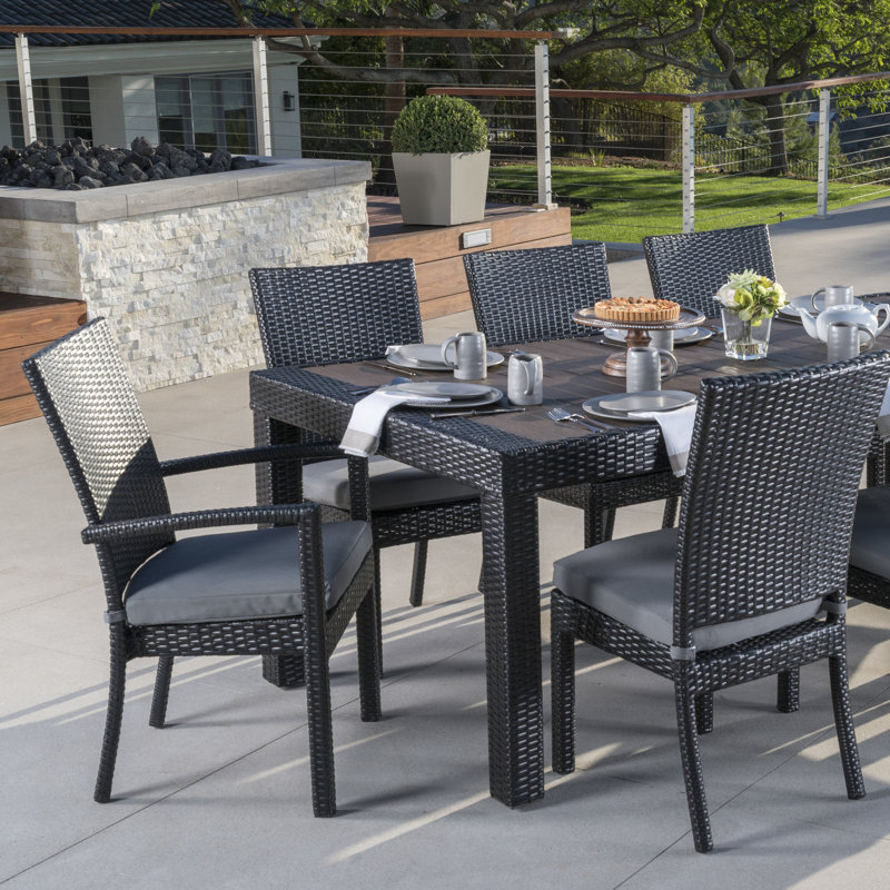 Cannes 9 Piece Dining Set with Cushions, Brown/Black Frame/Charcoal Gray Cushion