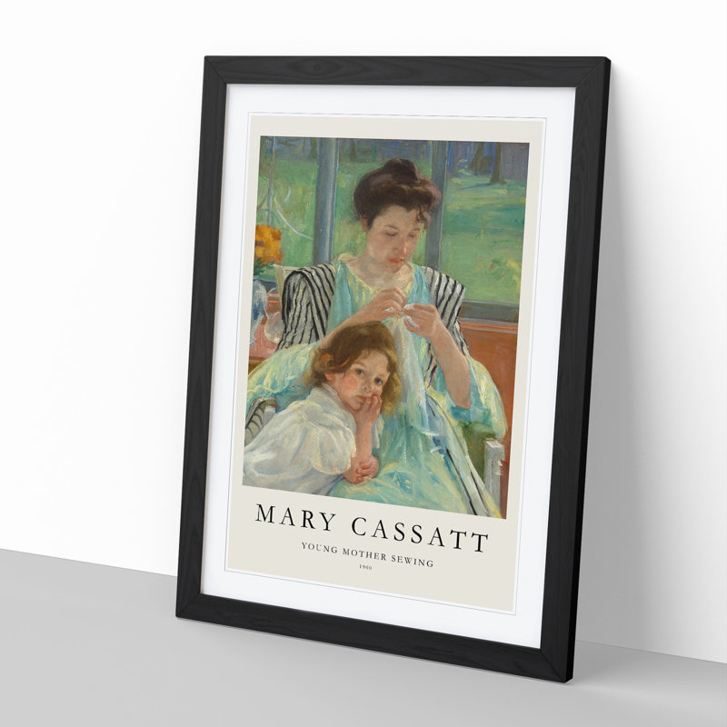 FRM-B-1266X Young Mother Sewing by Mary Cassatt - Picture Frame Painting, Black Framed, 65cm H x 48cm W x 2cm D