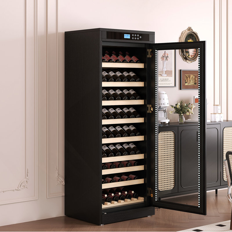 Intelligent Temperature-Controlled Multi-Tiered Wood Wine Cabinet