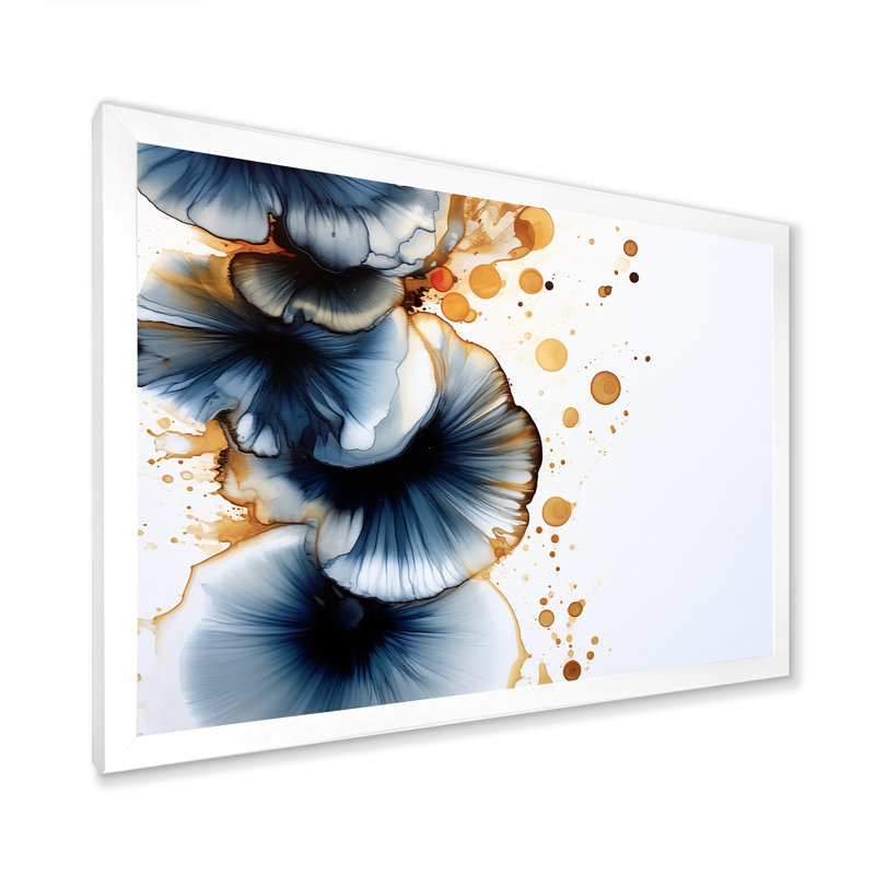 «Lovely Dreams Rhythms Gold & Denim Ink Clouds», reproduction d'art sur toile, Cadre simple blanc, H 12 po x l 20 po x P 1 po