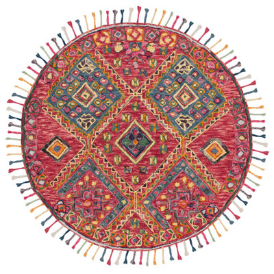 Tapis oriental en laine / coton touffeté à la main en rose / turquoise / brun / jaune