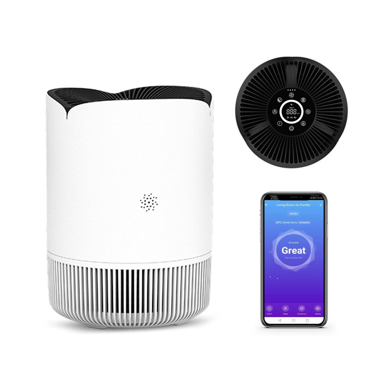 White and Black Smart Air Purifier with HEPA Filter