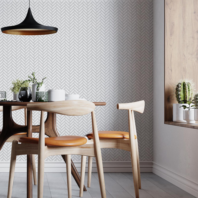 Herringbone White Herringbone Glossy 3D Sticker Tile