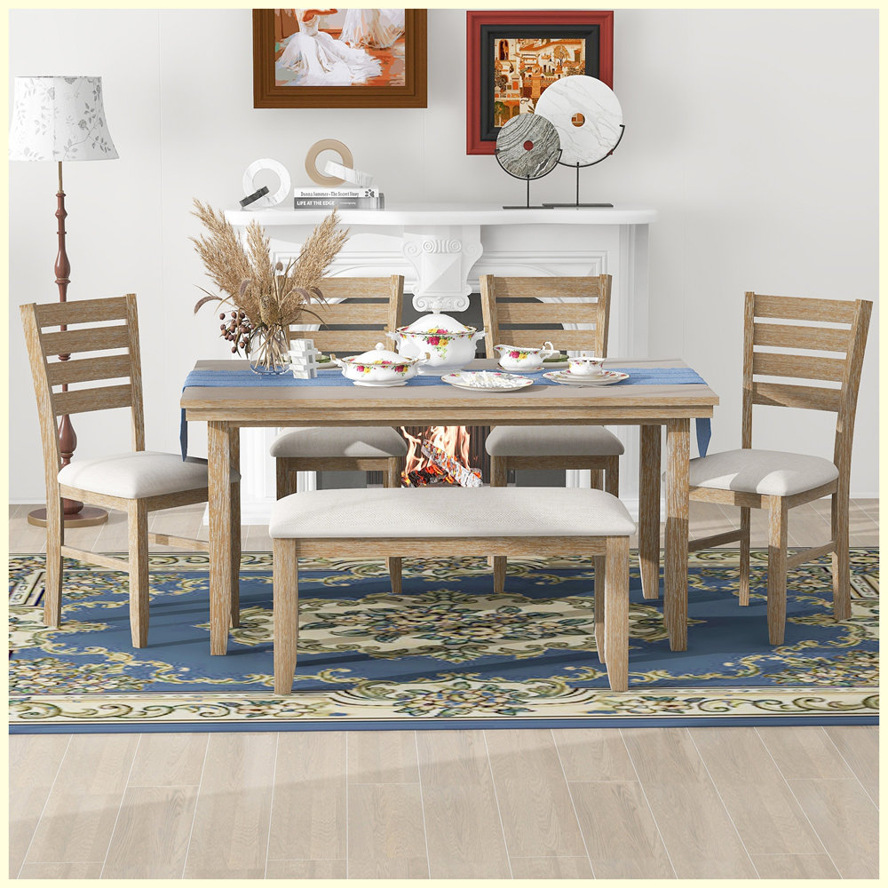 Wayfair Rustic Table Ophelia & Co. Rustic Dining Room Table Set With Chairs and Bench ...